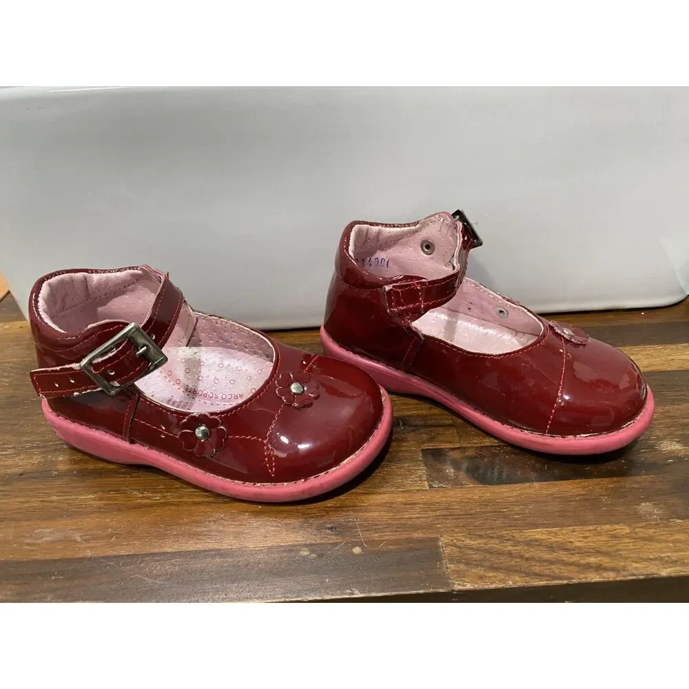 Wizzy Burgundy Patent Leather T-Strap Mary Jane Shoes Coquette Toddler Size 6